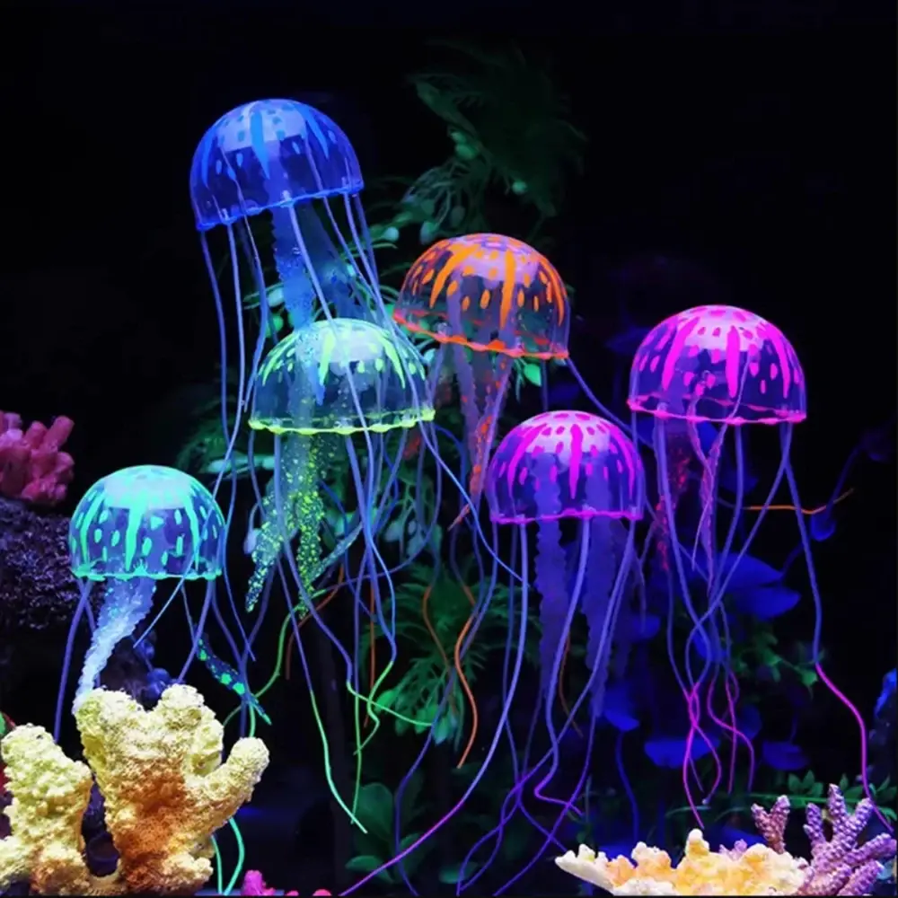 Aquarium Artificial Swim Luminous Jellyfish Decoration Fish Tank Silicone Luminous Jellyfish Ornament Aquarium Landscape Decor