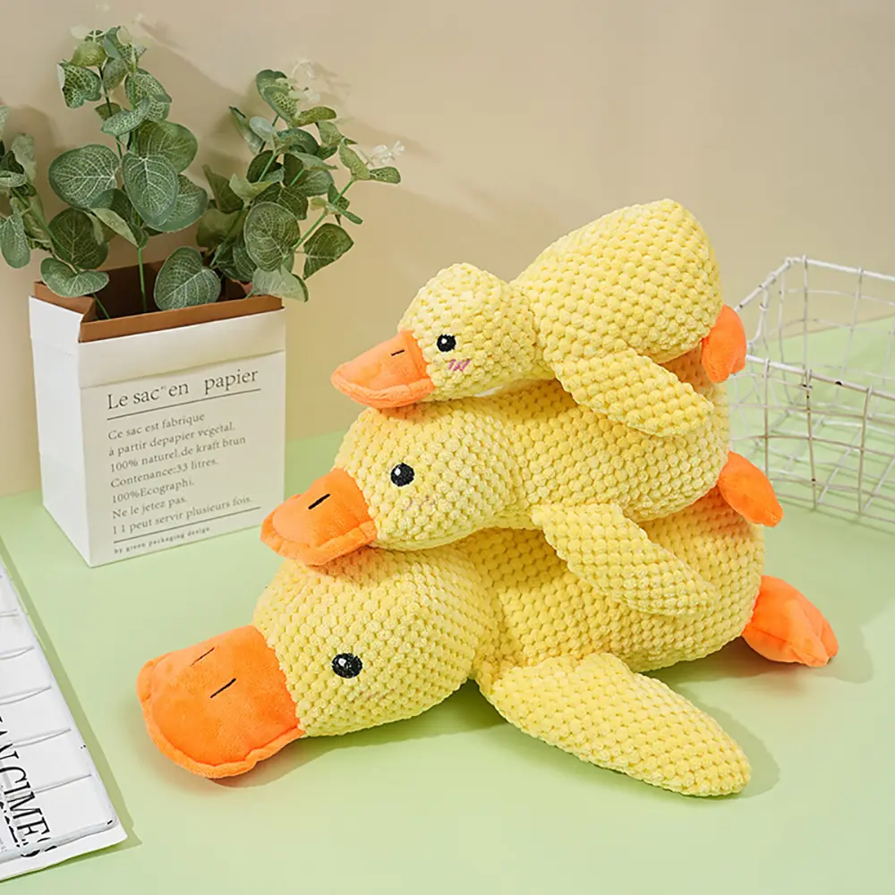 S/M/L Cartoon Bite Resistant Yellow Duck Dog Toy Plush Companion Sleeping Ducks Teeth Grinding Sound Relief Duck Sound Pet Toys