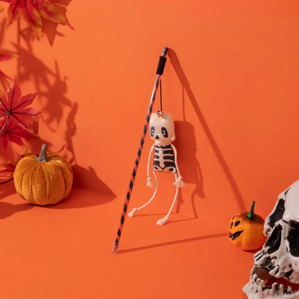 Cat Teasing Stick Halloween Ghost Pumpkin Feathered Toy Interactive Self-Playing For Cats Kitten