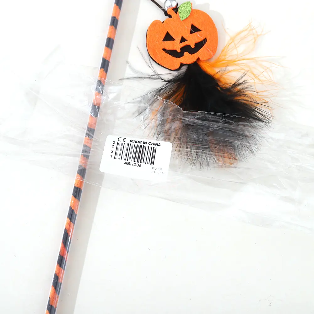 Cat Teasing Stick Halloween Ghost Pumpkin Feathered Toy Interactive Self-Playing For Cats Kitten