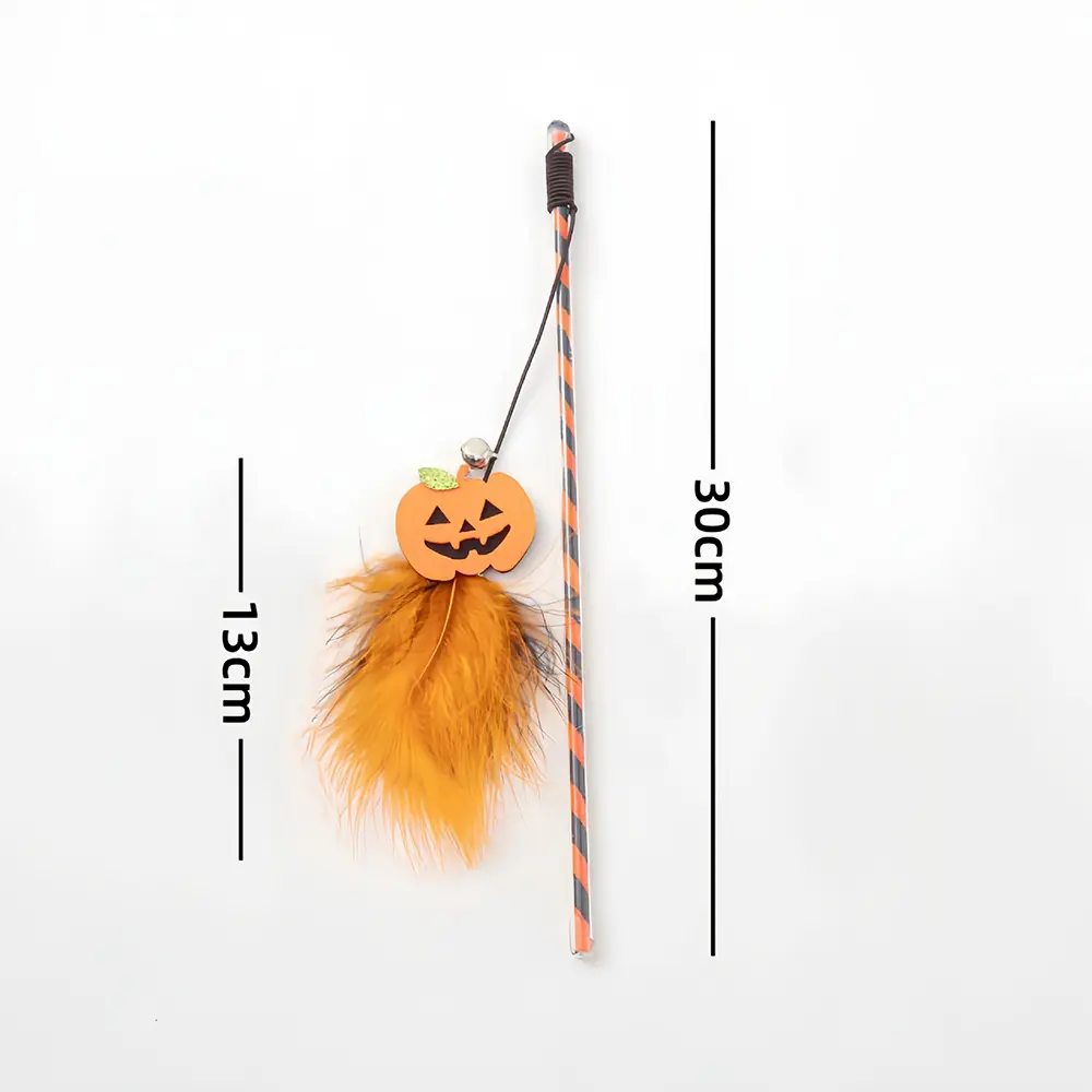 Cat Teasing Stick Halloween Ghost Pumpkin Feathered Toy Interactive Self-Playing For Cats Kitten