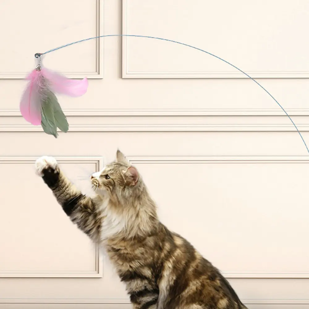 Anti Bite Cat Teaser Wand With Suction Cup Base Fun Interactive Cat Toy With Bell Feather And Long Rod