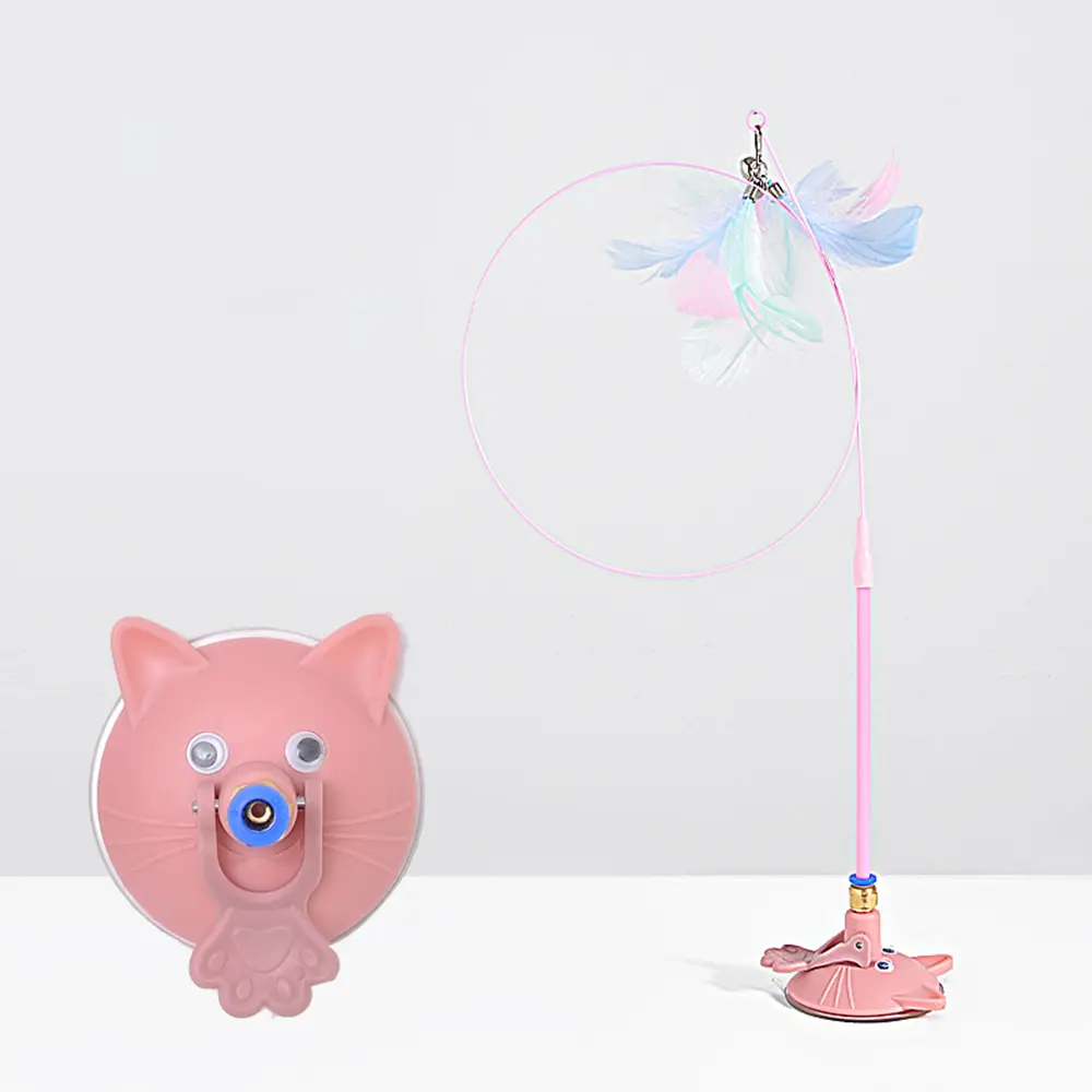 Anti Bite Cat Teaser Wand With Suction Cup Base Fun Interactive Cat Toy With Bell Feather And Long Rod