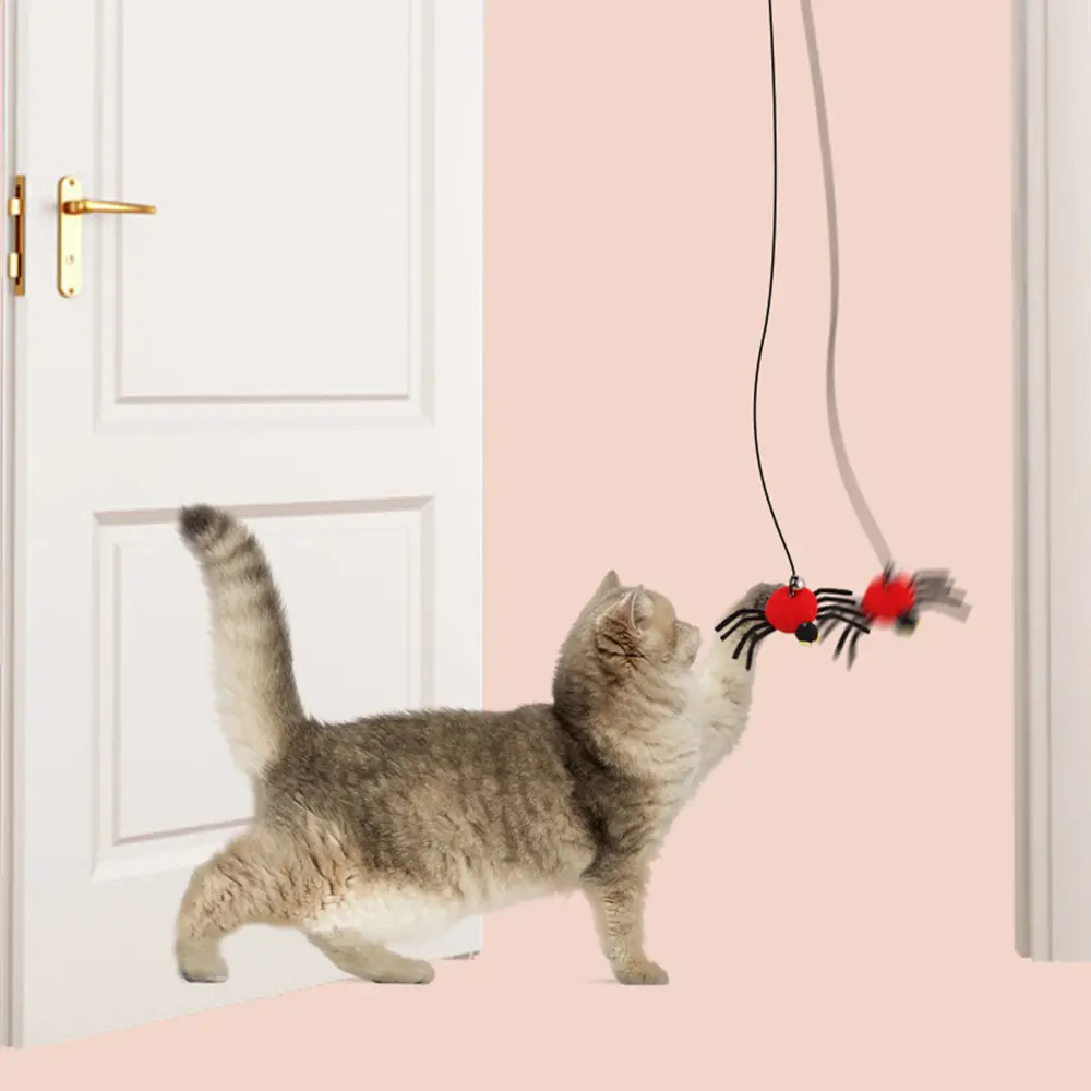 Cat Pet Toy Hanging Door To Relieve Depression Swinging Hanging Elastic Rope Feather Playing Stick Bell Spider Stick Pet Supply