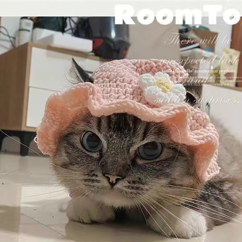 Elastic Cute Knitted Cat Cap Autumn Winter pet Hat for Puppy Kitten Headwear Party Photo Shoot Props Decoration Cat Accessories