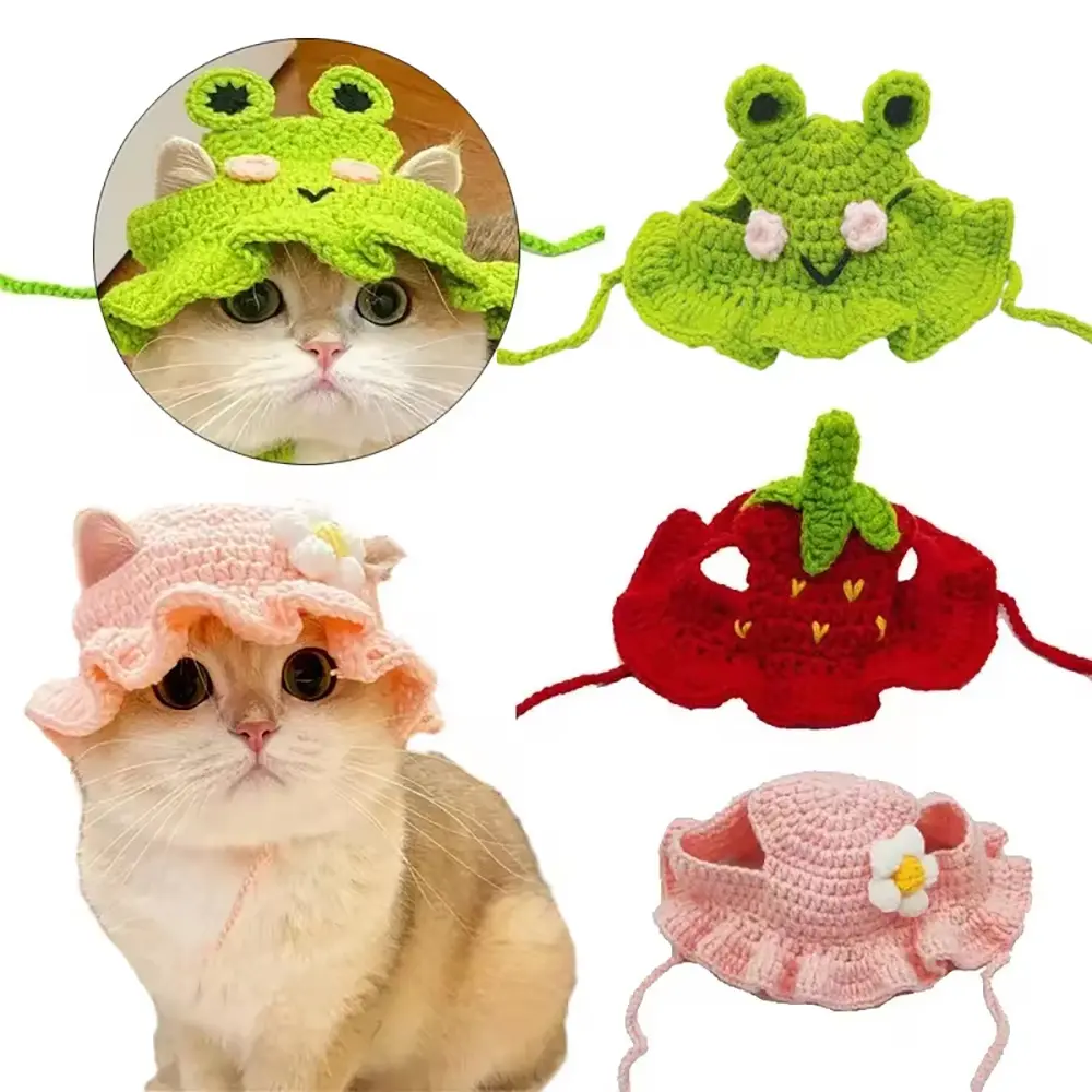 Elastic Cute Knitted Cat Cap Autumn Winter pet Hat for Puppy Kitten Headwear Party Photo Shoot Props Decoration Cat Accessories