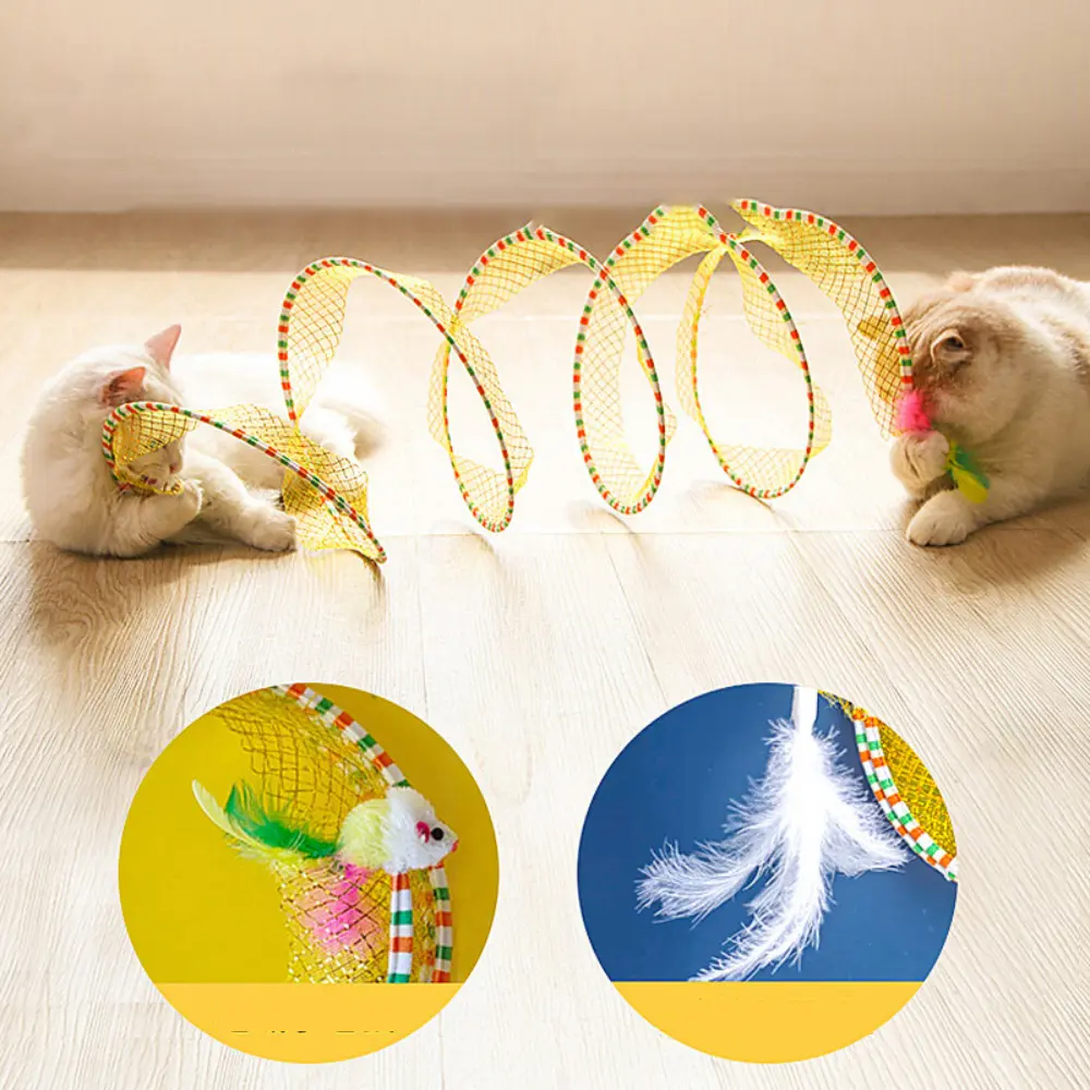 New Colorful S-Shape Coil Spiral Toy Foldable Cat Coil Cat Tunnel Teaser Bite Resistant Self Relief Mouse Feather Pet Supplies