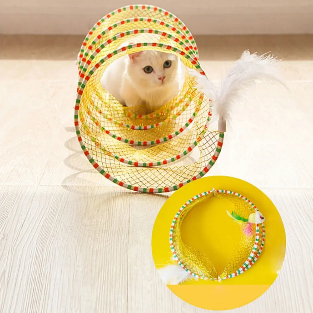 New Colorful S-Shape Coil Spiral Toy Foldable Cat Coil Cat Tunnel Teaser Bite Resistant Self Relief Mouse Feather Pet Supplies