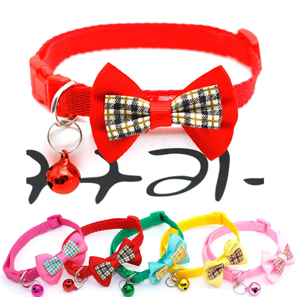 Adjustable Cute Pets Dog Cat Collars Bow Tie With Bell Pendant Necklace Fashion Necktie Safety Buckle Pet Clothing Accessoreis