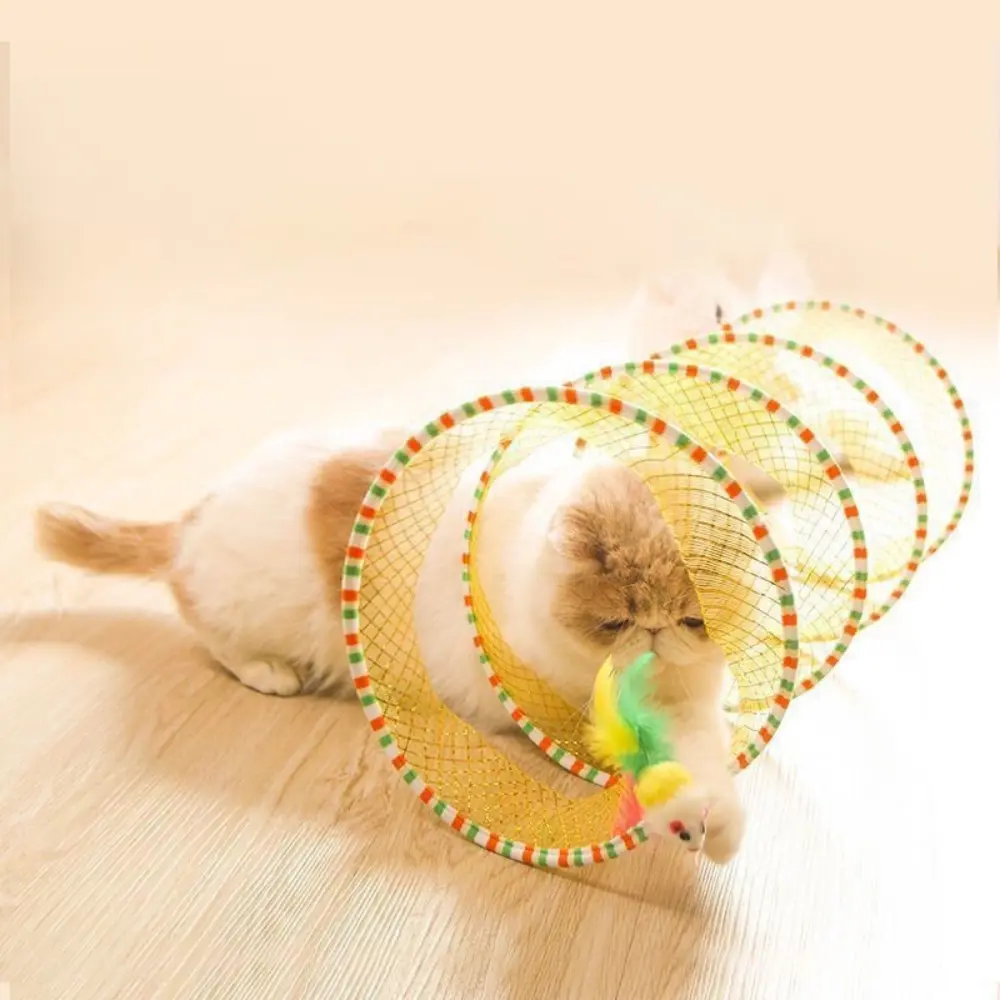 New Colorful S-Shape Coil Spiral Toy Foldable Cat Coil Cat Tunnel Teaser Bite Resistant Self Relief Mouse Feather Pet Supplies