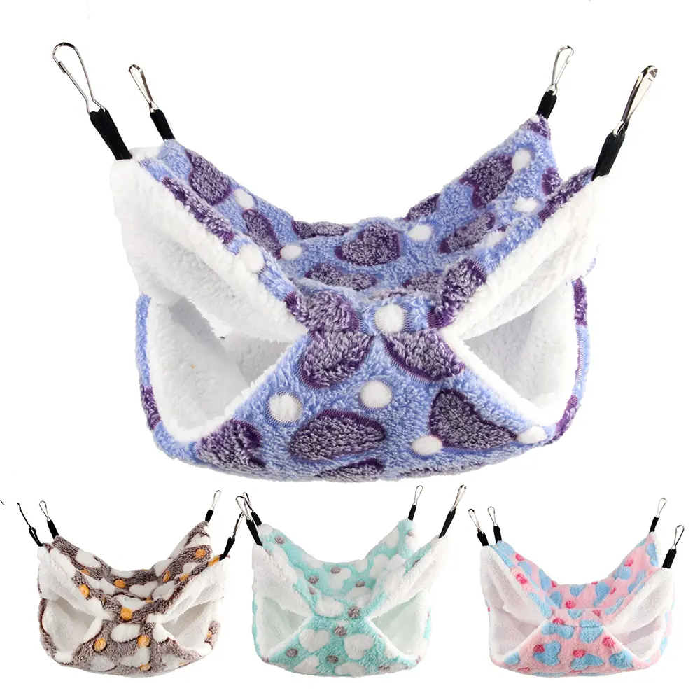 Rat Hamster Guinea Pig Hammock Hanging Hammock Double Layer Chinchilla Warm Fleece Hanging Hammock Bed Cage Accessories