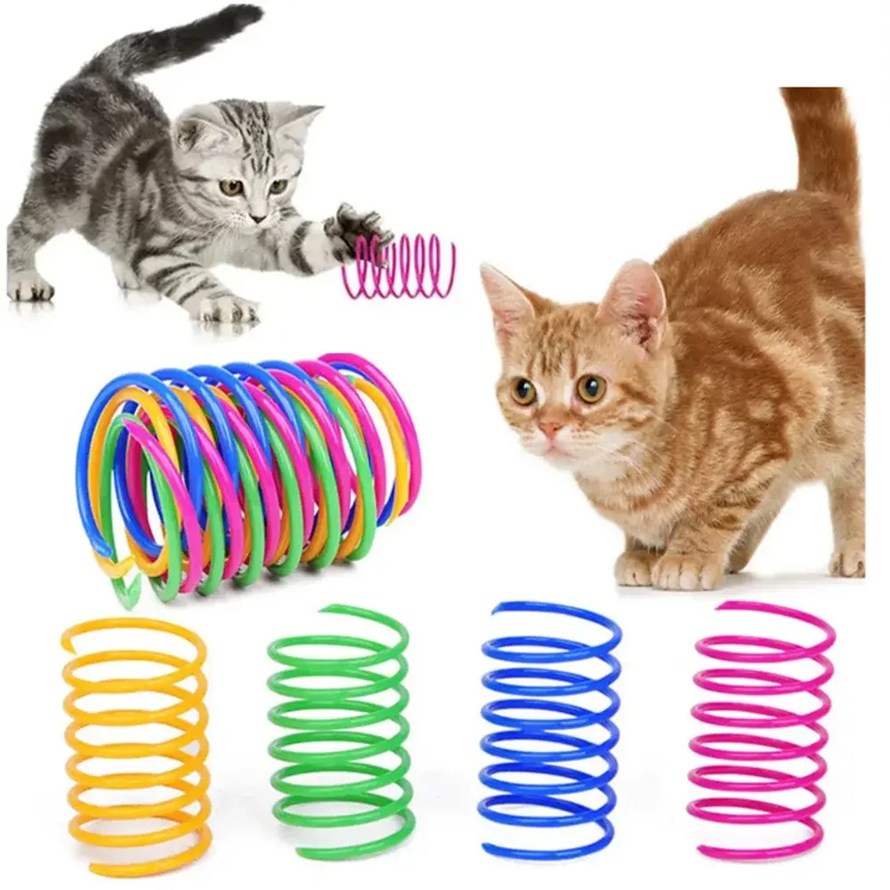 4Pcs Cat Spring Toys Kitten Coil Spiral Springs Interactive Toy Colorful Springs Cat Self-pleasure Toy Pet Supplies