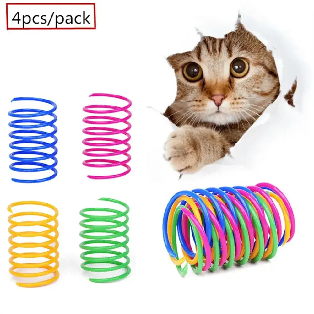4Pcs Cat Spring Toys Kitten Coil Spiral Springs Interactive Toy Colorful Springs Cat Self-pleasure Toy Pet Supplies