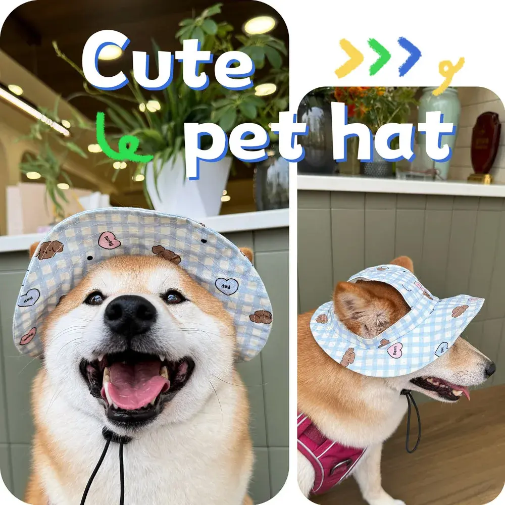 Cute Pet Hat for Small Dogs Cats Dog Summer Breathable Sunscreen Hat with Ear Holes Puppy Kitten Outdoor Travel Hiking Hat