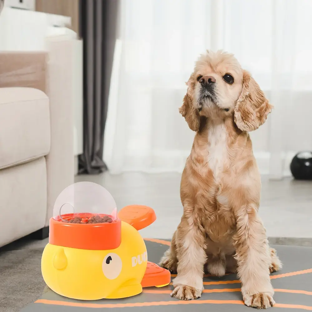 Automatic Dog Puzzle Feeder Interactive Toys Pet Food Treat Dispenser Cartoon Duck Design Anti-slip Pet Feeder for Dog Training