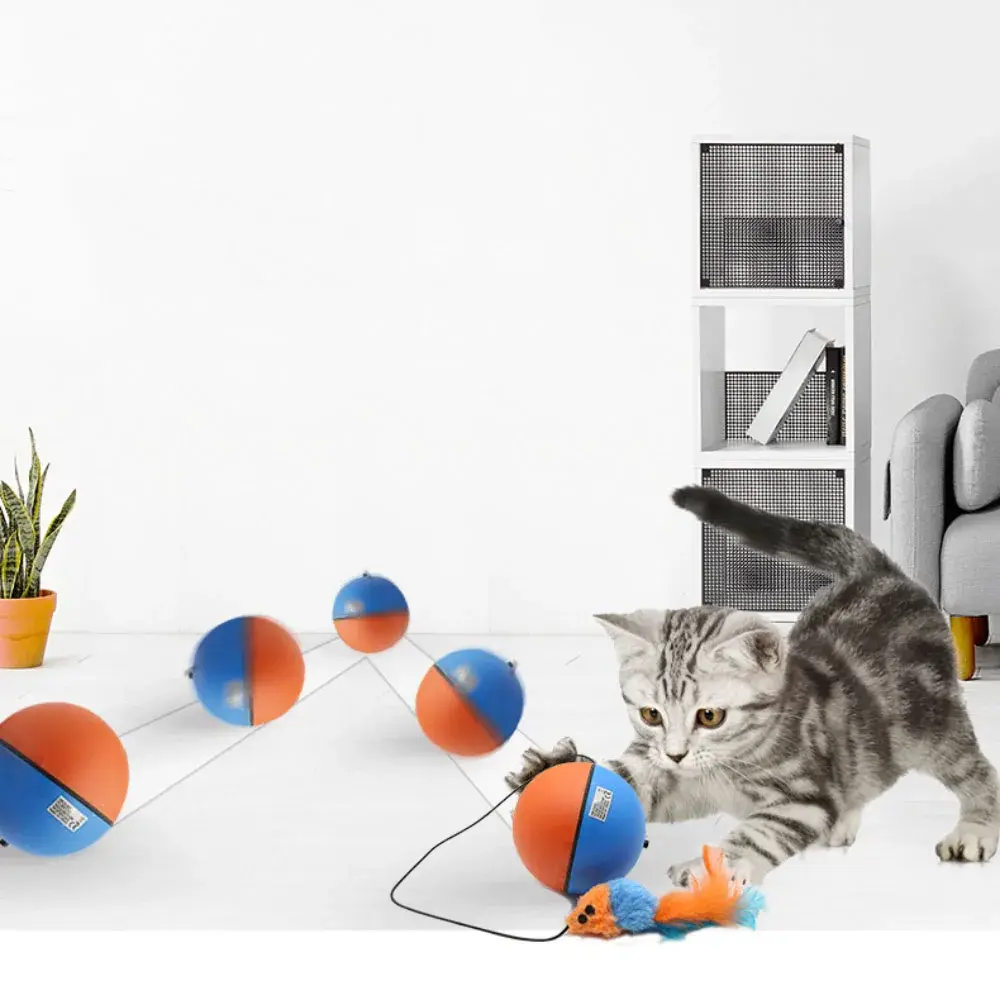 Automatic Intelligent Ball Cat Toy Interactive Cat Toys Smart Automatic Rolling Ball with Plush Mouse Kitten Chasing Toy