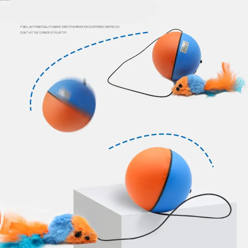 Automatic Intelligent Ball Cat Toy Interactive Cat Toys Smart Automatic Rolling Ball with Plush Mouse Kitten Chasing Toy