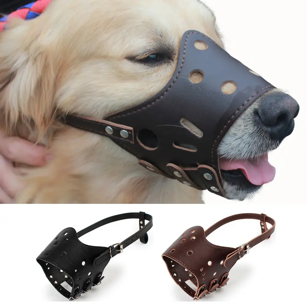 Anti Barking Dog Muzzle for Large Dog Adjustable Breathable Soft Pu Leather Pet Mouth Muzzles Dog Anti-biting Pet Supplies