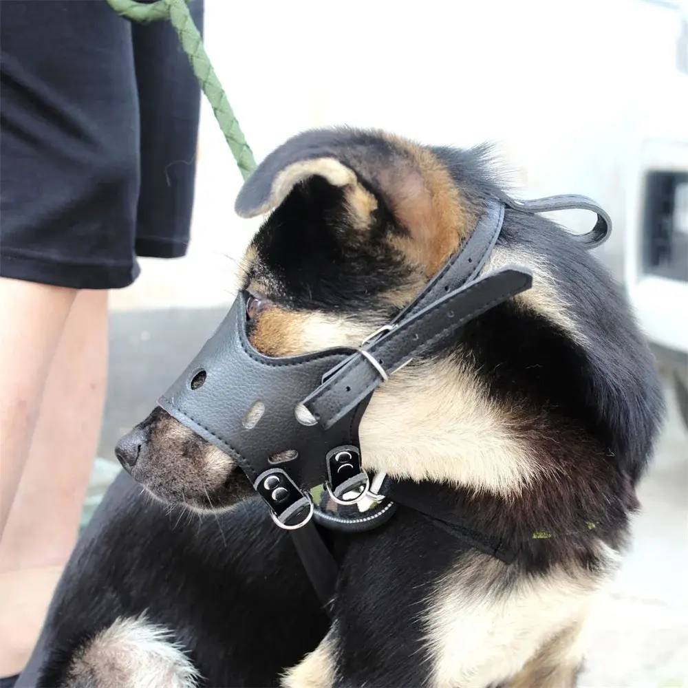 Anti Barking Dog Muzzle for Large Dog Adjustable Breathable Soft Pu Leather Pet Mouth Muzzles Dog Anti-biting Pet Supplies