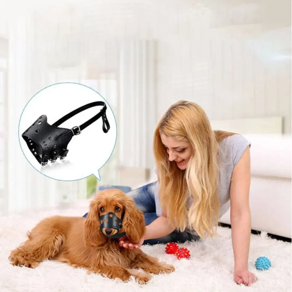 Anti Barking Dog Muzzle for Large Dog Adjustable Breathable Soft Pu Leather Pet Mouth Muzzles Dog Anti-biting Pet Supplies