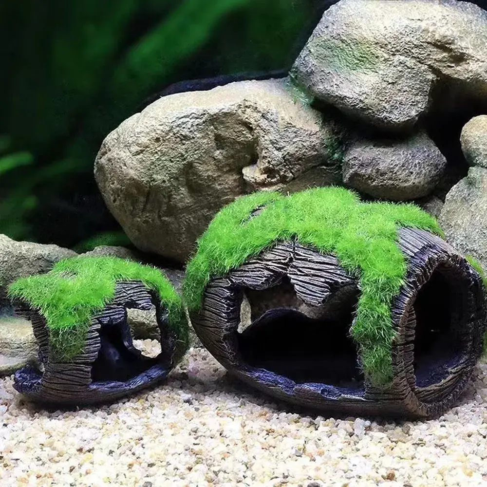 Aquarium Barrel Decoration Fish Shrimp Shelter Fish Tank Resin Barrel Ornaments Fish and Shrimp Hiding Cave Aquarium Landscaping