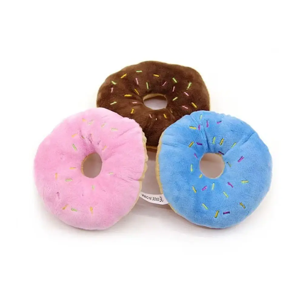 Doughnut Shape Plush Dog Toy Soft Pet Squeaky Toys for Small Medium Dog Puppy Cleaning Teeth Chew Interactive Toy Pet Supplies