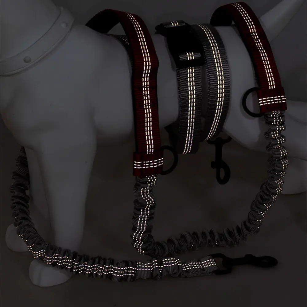 Retractable Reflective Hands Free Dog Leash for Running Jogging with Elastic Traction Rope Metal D-ring Pet Supplies