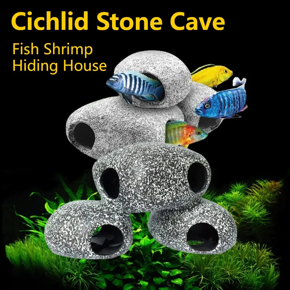 Cichlid Stone Cave Aquarium Fish and Shrimp Hiding House Breeding House Fish Tank Pond Ceramic Decoration Fish Shrimp Breeding