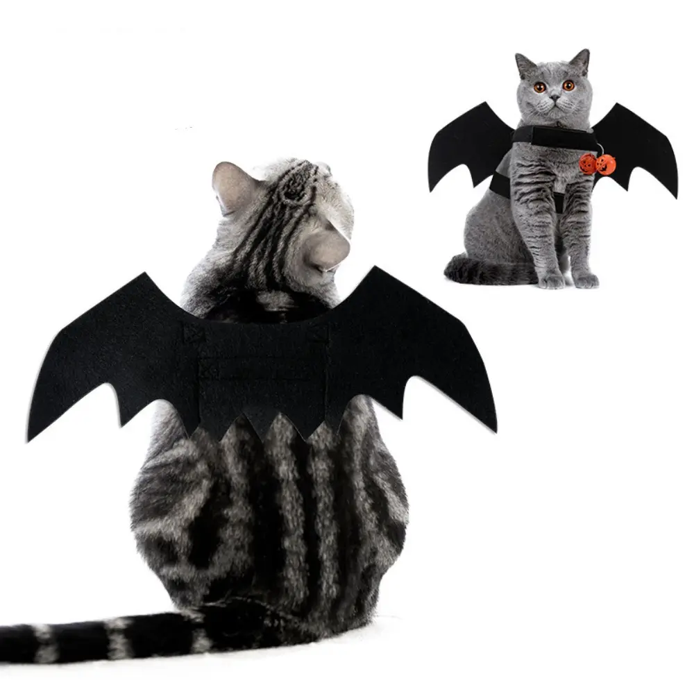 Adjustable Felt Bat Wing Costume - Halloween & Christmas Pet Cosplay with Safety Bells for Dogs & Cats