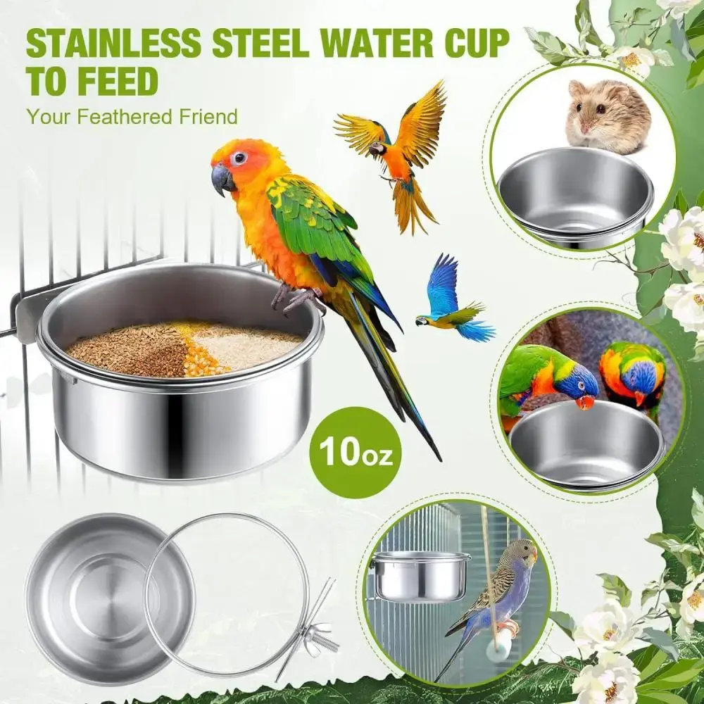 Bird Feeder Bowls Safe Stainless Steel Cage Hanging Bowl Parrot Rabbit Hamster Food Water Feeding Tools Pet Cage Accessories