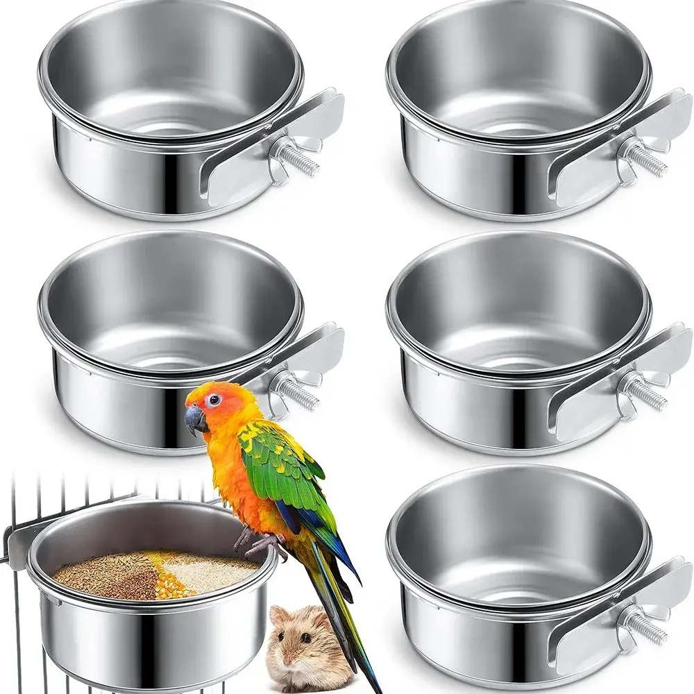 Bird Feeder Bowls Safe Stainless Steel Cage Hanging Bowl Parrot Rabbit Hamster Food Water Feeding Tools Pet Cage Accessories