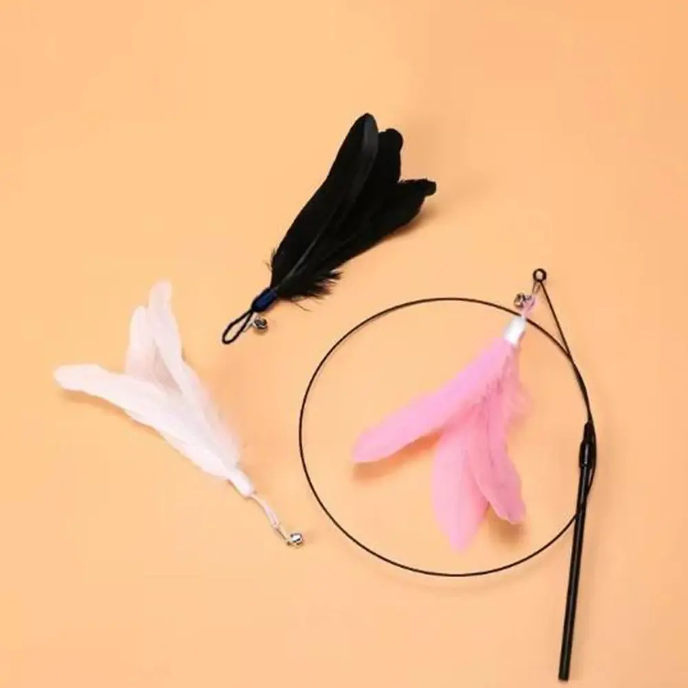 Cat Teaser Wand Toy With Detachable Feathers & Strong Suction Cup Interactive Pet Play Pole for Kitten Indoor Training Toys