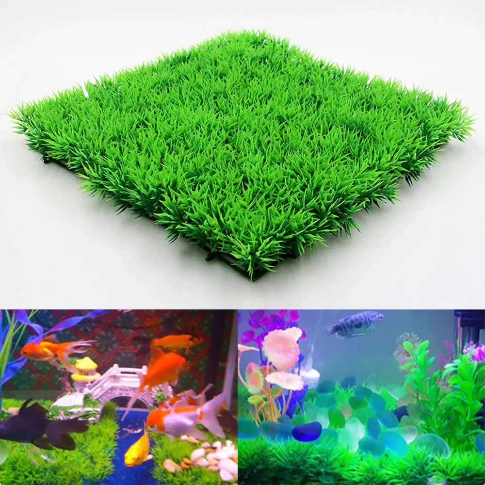 Artificial Aquarium Green Grass Plant Lawn Decoration Croppable Plastic Fake Green Grass Fish Tank DIY Landscape Decoration