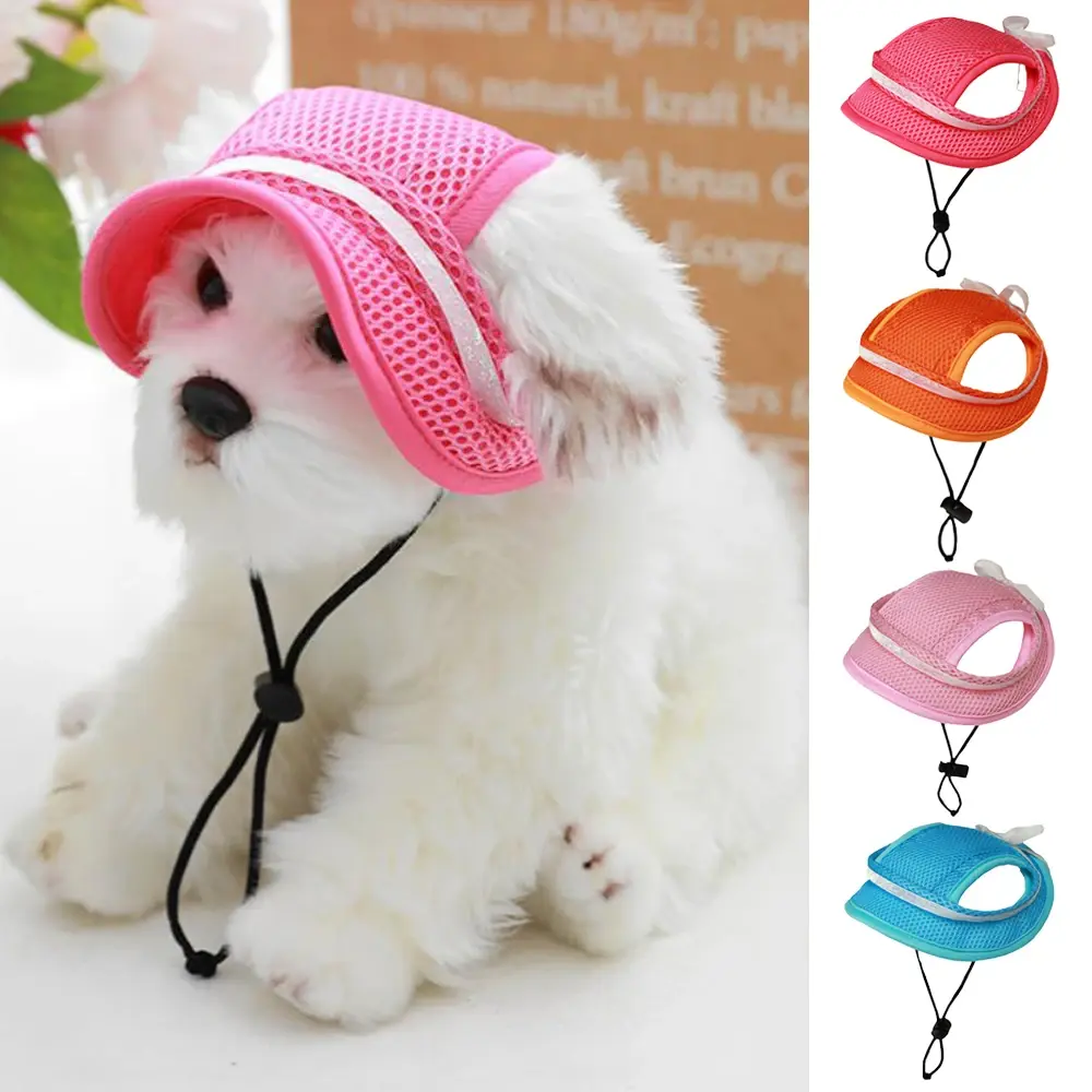 Fashion Dog Hat with Ear Holes Summer Mesh Breathable Pet Hat for Small Medium Dogs Cats Adjustable Dog Cap Outdoor Travel