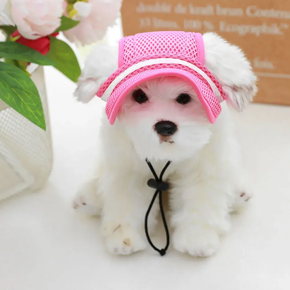 Fashion Dog Hat with Ear Holes Summer Mesh Breathable Pet Hat for Small Medium Dogs Cats Adjustable Dog Cap Outdoor Travel