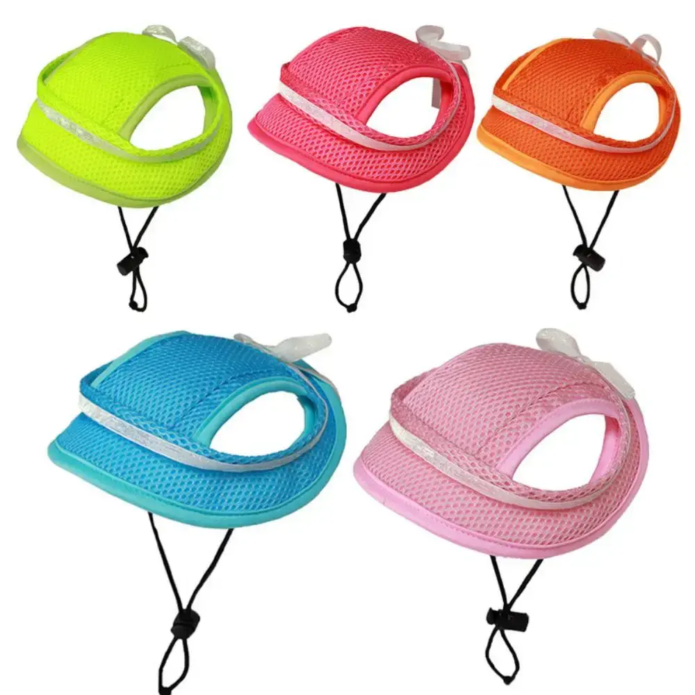 Fashion Dog Hat with Ear Holes Summer Mesh Breathable Pet Hat for Small Medium Dogs Cats Adjustable Dog Cap Outdoor Travel