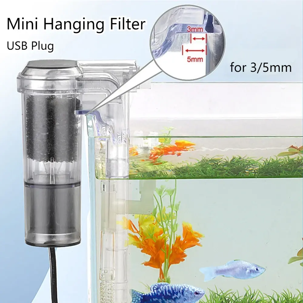 Aquarium Hanging Filter Mini Fish Tank Plug-in Filter Aerator USB Power Interface 2.5W Flow 250H/L Suitable for Small Fish Tank