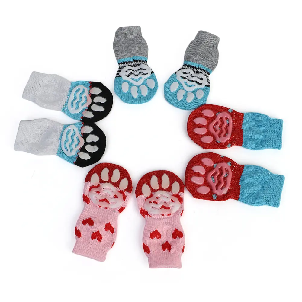 4PCS Non-Slip Knit Pet Socks - Cartoon Print & Paw Protection for Small Dogs & Cats