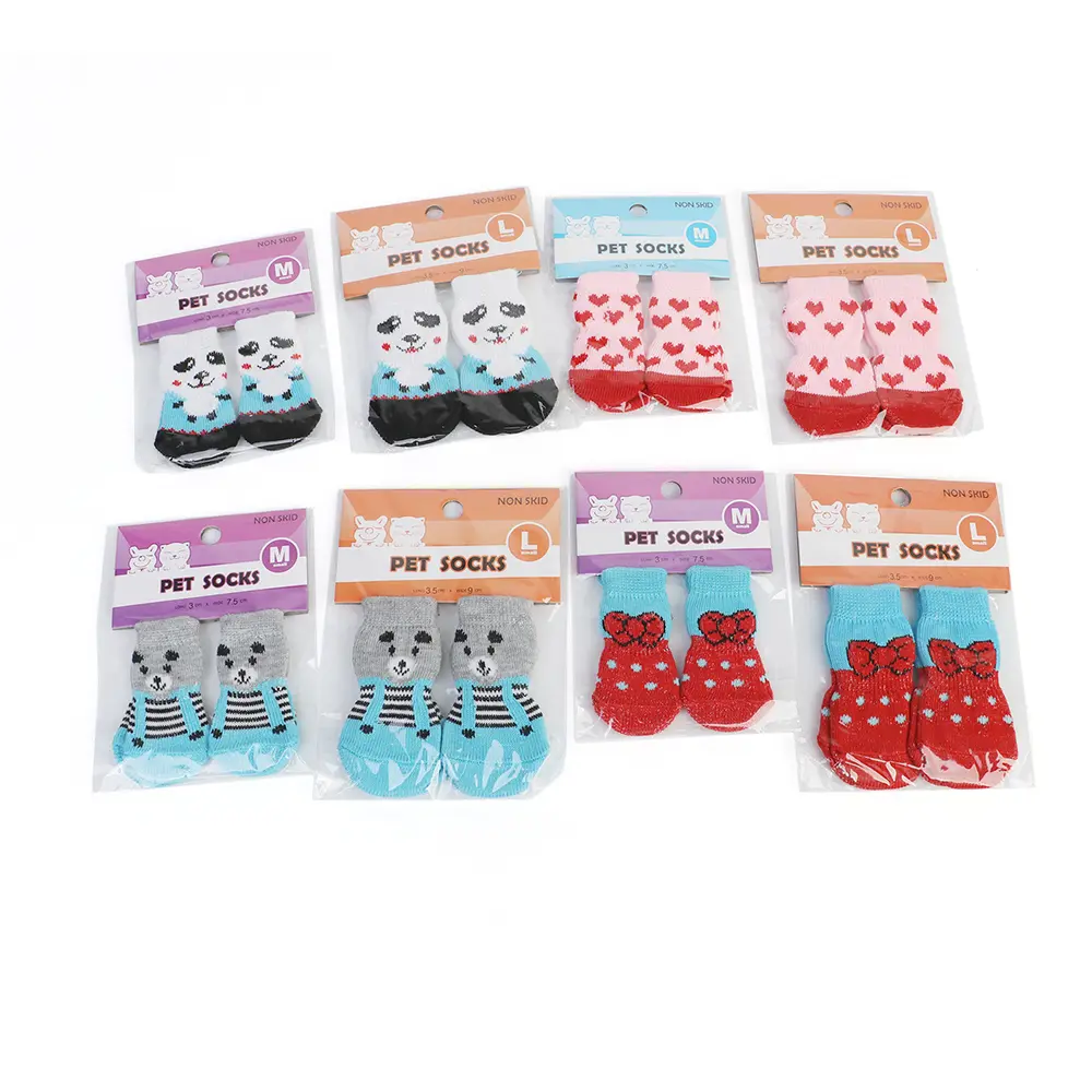4PCS Non-Slip Knit Pet Socks - Cartoon Print & Paw Protection for Small Dogs & Cats