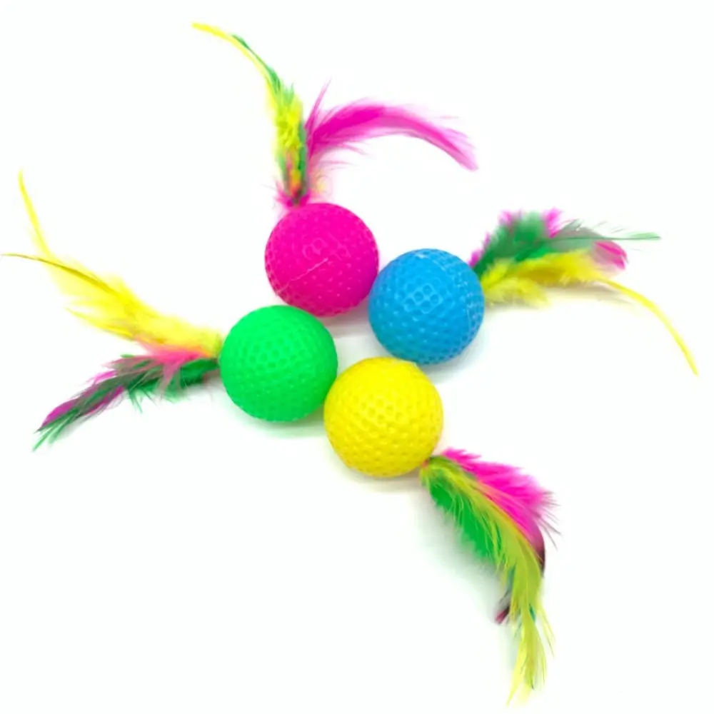 1pcs Cat Self-Happy Toy Badminton Rustle Amusing Random Color Cat Ball Sound Catch Feather Interactive Kitten Cat toy Pet Supply