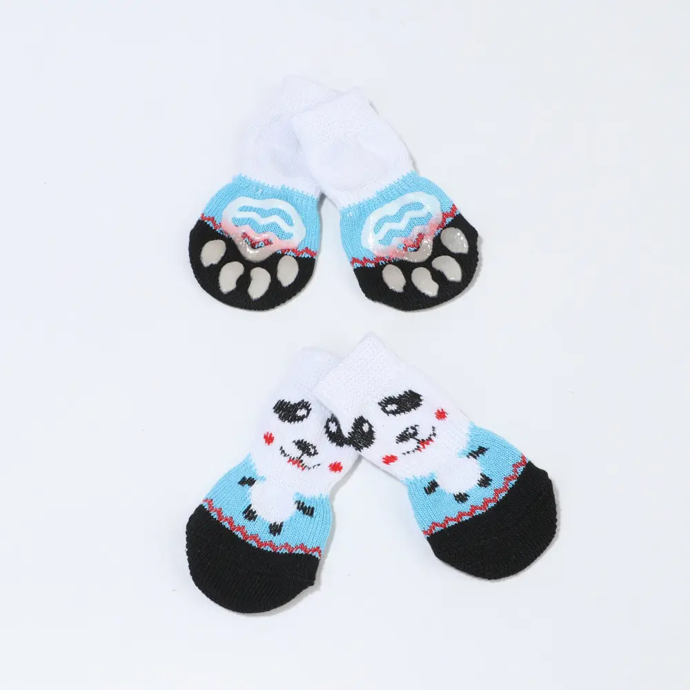 4PCS Non-Slip Knit Pet Socks - Cartoon Print & Paw Protection for Small Dogs & Cats