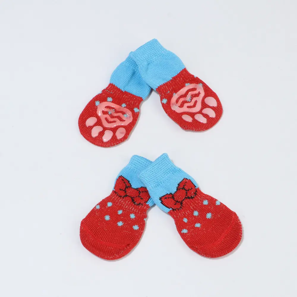 4PCS Non-Slip Knit Pet Socks - Cartoon Print & Paw Protection for Small Dogs & Cats