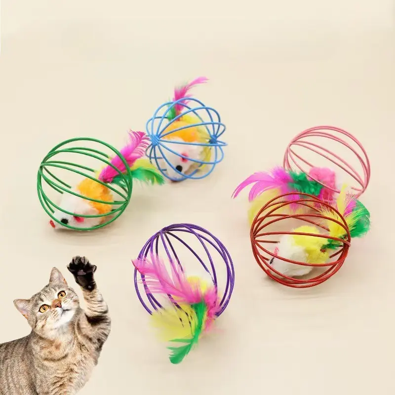 Colorful Mouse in Cage Cat Toy For Kitten Creative Playing Toys Pet Products Play Cat Mouse Toy