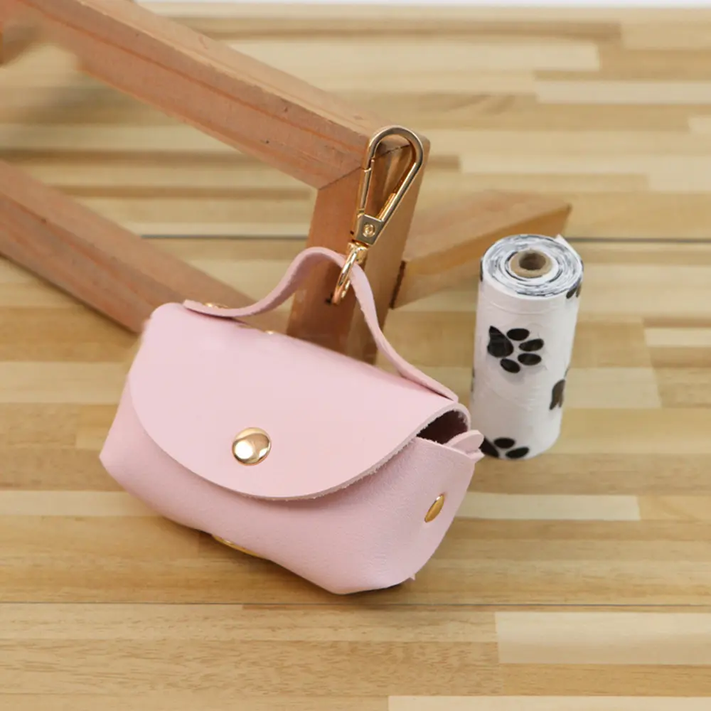 Dog Waste Bag Dispenser Stylish Faux Leather Holder for Poop Bags Portable Washable Pet Pouch Organizer for Walking Leashes