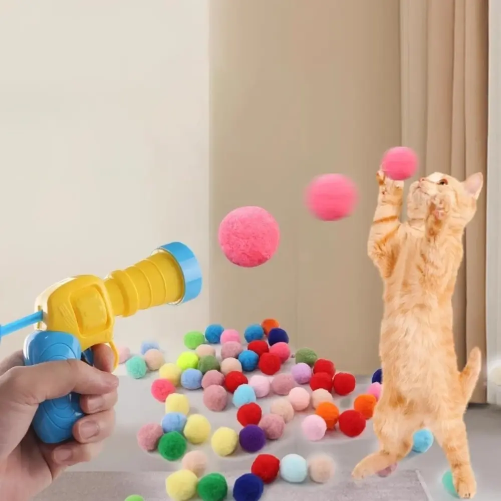 Cat Interactive Toy Plush Ball Launcher Toy for Cat Mini Shooting Games Props Kitten Chase Stretch Plush Ball Toys Pet Supplies