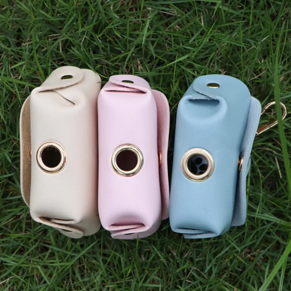 Dog Waste Bag Dispenser Stylish Faux Leather Holder for Poop Bags Portable Washable Pet Pouch Organizer for Walking Leashes