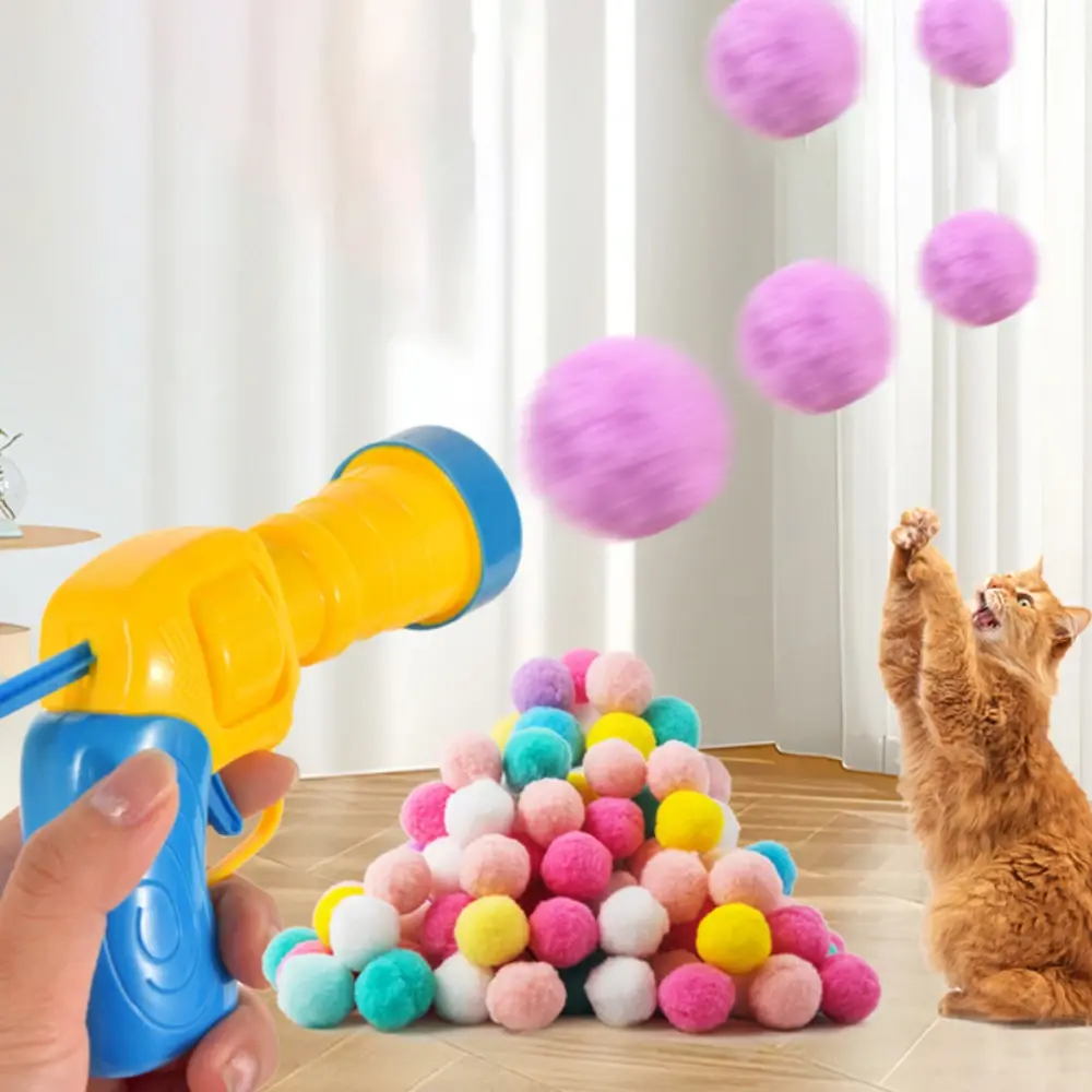 Cat Interactive Toy Plush Ball Launcher Toy for Cat Mini Shooting Games Props Kitten Chase Stretch Plush Ball Toys Pet Supplies