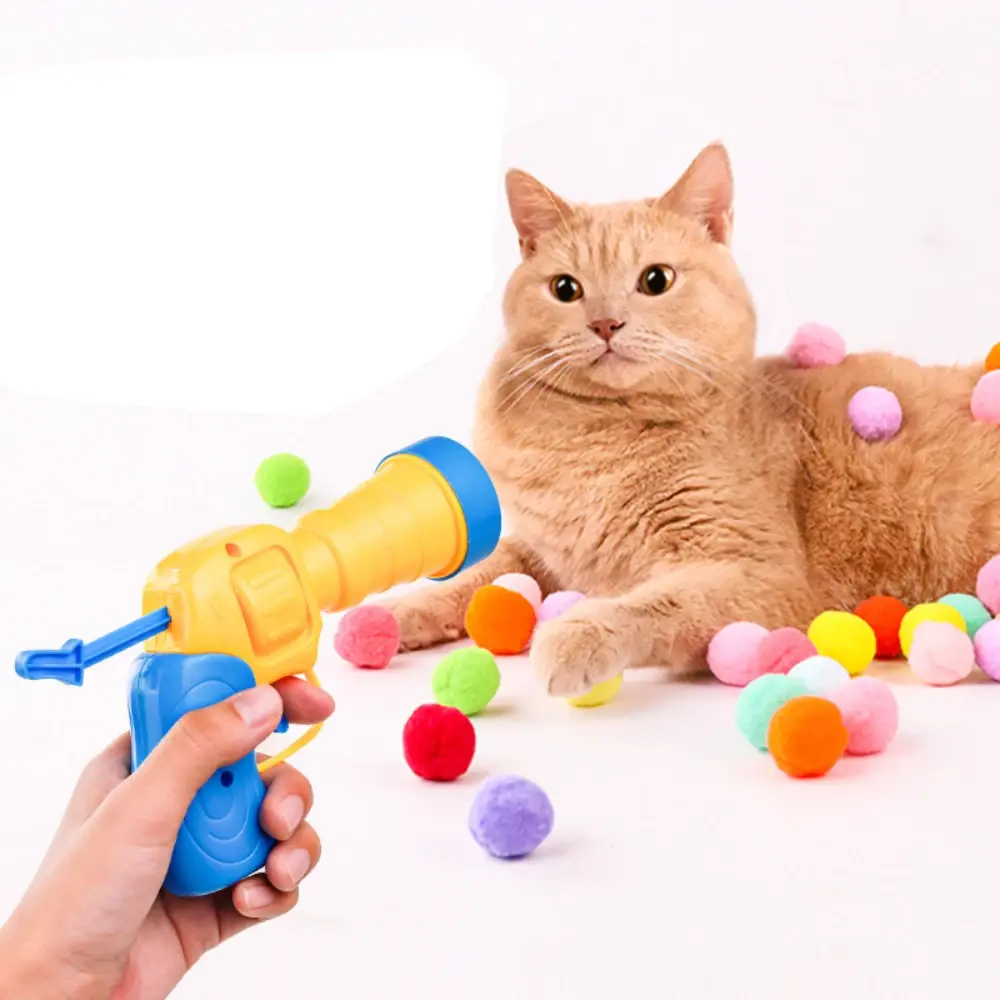 Cat Interactive Toy Plush Ball Launcher Toy for Cat Mini Shooting Games Props Kitten Chase Stretch Plush Ball Toys Pet Supplies