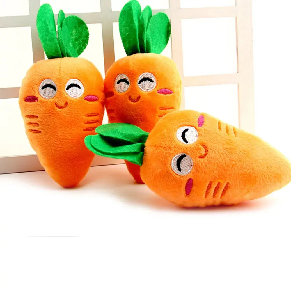 3pcs Dog Cat Squeaky Carrot Plush Toys Stuffed Soft Puppy Kitten Chew Interactive Toys for Dogs Cats Teeth Cleaning Pet Supplies