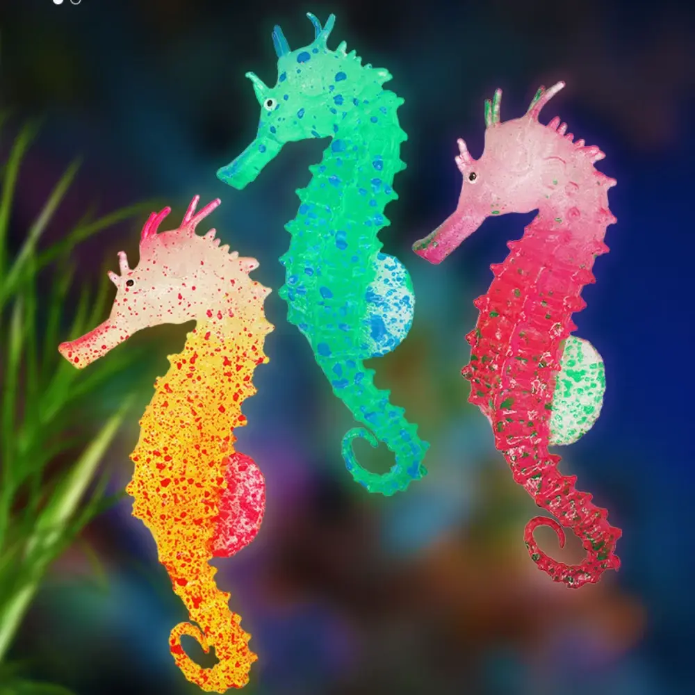 Aquarium Artificial Luminous Seahorse Decoration Fish Tank Fake Silicone Fluorescent Seahorse Landscape Ornaments Aquarium Decor